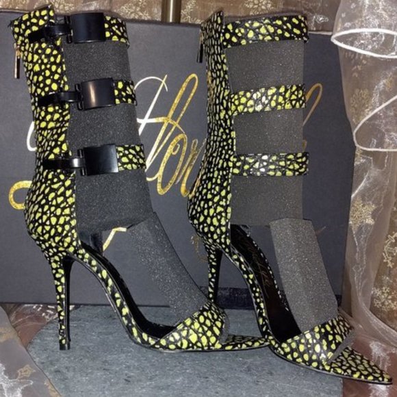 LUST FOR LIFE! Neon Yellow Gladiator Sandal Heels 8.5 - Picture 1 of 9